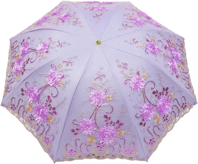 Aikelai Vintage Lace Umbrella, UPF50+ Sun Umbrella, 3D Flower Chinese Embroidery Compact Folding Umbrella for Walking, Wedding, Tea Party,Photo Shooting - Image 2